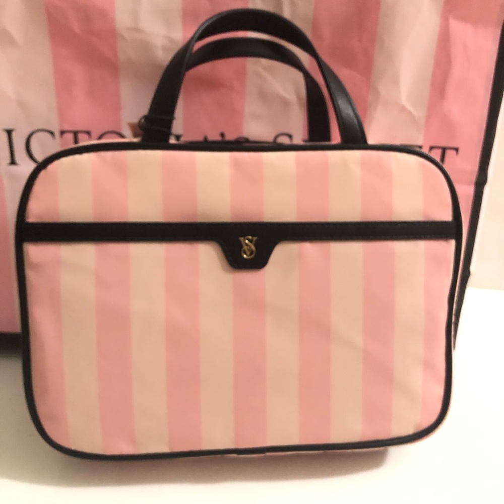 Victoria’s Secret Signature Pink Stripe Jetsetter Hanging Cosmetic Bag NWT